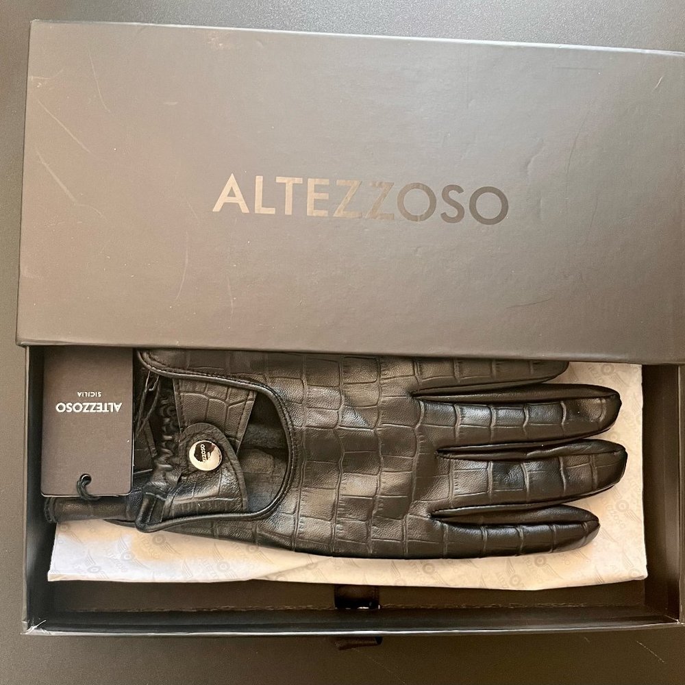 Altezzoso Mostro Black Crocodile Embossed Leather Driving Gloves for Men